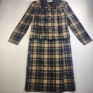 Giorgio Fiorlini 2-Piece Suit Size 6 Small Womens Tweed Blazer Skirt VTG YLW BLK